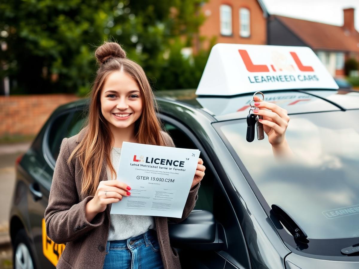 Learner celebrating with her driving licence and car keys